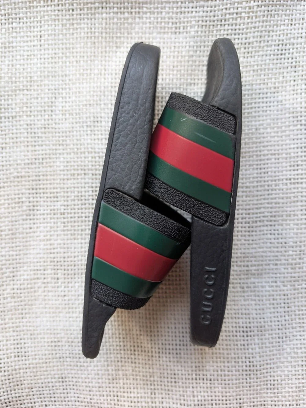 Gucci Black Red Green Stripe Slides Sandals Kids Sz27